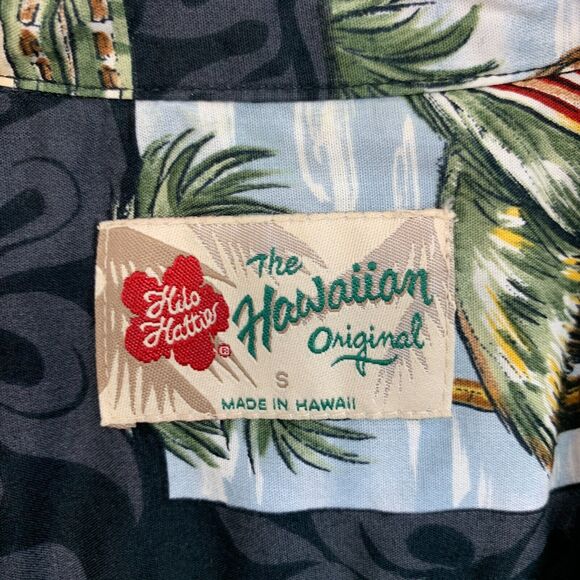 Vintage Hilo Hattie Hawaiian Shirt Mens S Small Black Button Up Surf Shack Hut - Picture 4 of 10